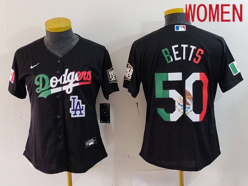 Women Los Angeles Dodgers 50 Betts Black Fashion Nike 2024 MLB Jersey style 7245